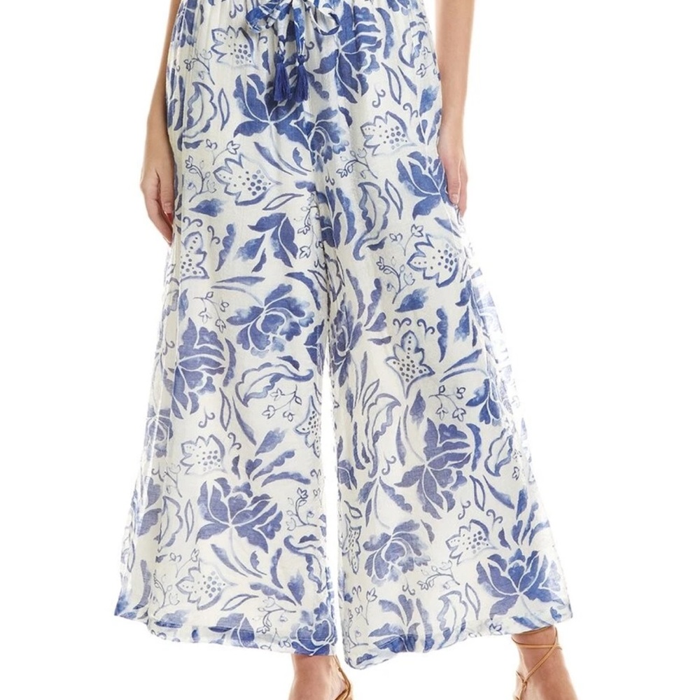 Vince Camuto Blue and White Floral Wide-Leg Jumpsuit size S